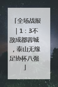 全场战报｜1：3不敌成都蓉城，泰山无缘足协杯八强